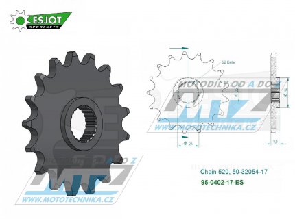 Koleko etzov (pastorek) 0402-17zub ESJOT 50-32054-17 - BMW F650+F650 Dakar+Funduro + F650ST Strada + G650GS+650 Xchallenge+650 Xcountry+650 Xmoto + Aprilia 650 Pegaso+125 Tuareg+250 Tuareg+125ETX+350ETX + Husqvarna TR650 Terra+Strada + Bombardie