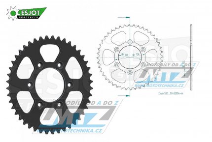 Rozeta ocelov (pevodnk) 0022-44zub ESJOT 50-32054-44 - Aprilia 125RX+125R / 90-93 + RX125 / 93-97 + 125RX / 00-12 + 125 Tuareg Rally / 89-93 + Aprilia 125MX / 04-07 + 125SX / 08-12