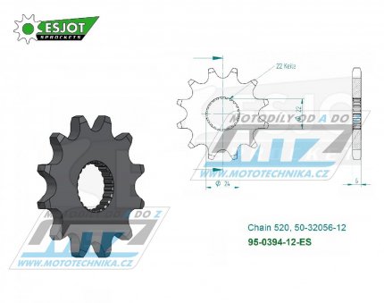 Koleko etzov (pastorek) 0394-12zub ESJOT 50-32056-12 - Aprilia Climber 240 + Climber 280 + Climber 300 + 125RS + 125 Red Rose + 125 Pegaso + 125RX + 125 Tuareg + 125 Tuono + 125 AFI + 125SX + 125MX + 125RX + Bombardier 450DS