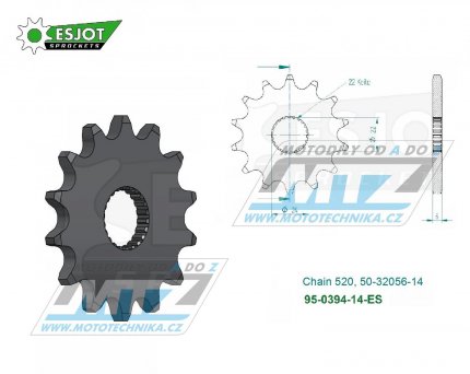 Koleko etzov (pastorek) 0394-14zub ESJOT 50-32056-14 - Aprilia Climber 240 + Climber 280 + Climber 300 + 125RS + 125 Red Rose + 125 Pegaso + 125RX + 125 Tuareg + 125 Tuono + 125 AFI + 125SX + 125MX + 125RX + Bombardier 450DS