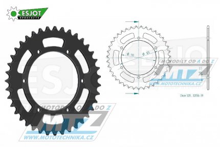 Rozeta ocelov (pevodnk) 32056-39zub ESJOT 50-32056-39 - Aprilia STX125 / 84 + Cagiva Aletta Oro 125 / 85-87 + Blues 125 / 87-95 + Freccia C12R 125 / 82-92 + Freccia C9 - C10 125 / 88-89