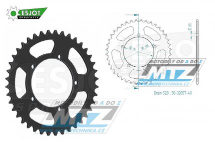 Rozeta ocelov (pevodnk) 0016-40zub ESJOT 50-32057-40 - Aprilia 125 Tuareg / 86-87 + 125 Tuareg Wind / 88