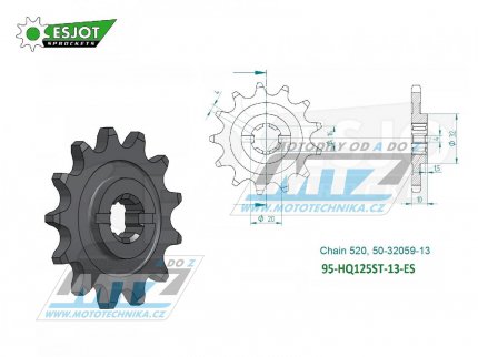 Koleko etzov (pastorek) HQ125ST-13zub ESJOT 50-32059-13 - Husqvarna CR125+SM125S+WR125+WR240+WER125