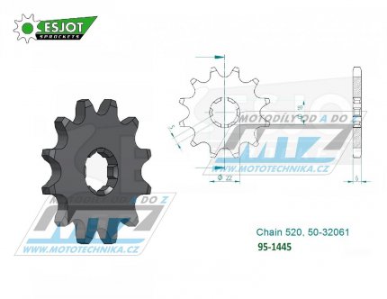 Koleko etzov (pastorek) 1445-11zub ESJOT 50-32061-11 - Kawasaki KX125 / 94-08 + Suzuki LT250E+LT250F