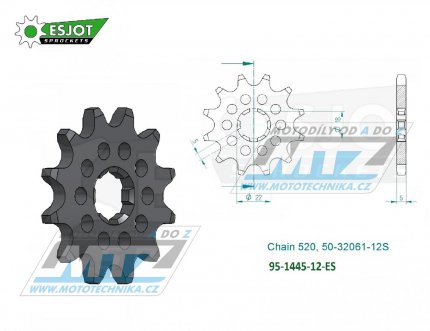 Koleko etzov (pastorek) 1445-12zub ESJOT 50-32061-12S - Kawasaki KX125 / 94-08 + Suzuki LT250E+LT250F