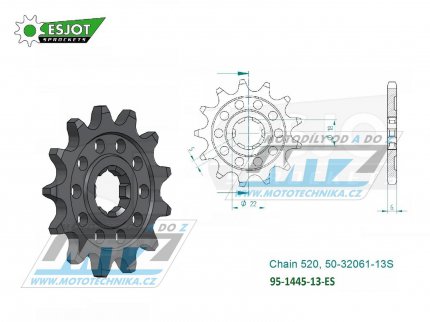 Koleko etzov (pastorek) 1445-13zub ESJOT 50-32061-13S - Kawasaki KX125 / 94-08 + Suzuki LT250E+LT250F