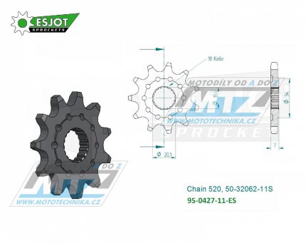 Koleko etzov (pastorek) 0427-11zub ESJOT 50-32062-11S - Suzuki RM125+RMZ250 + RM100+PE175+RS175