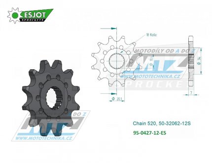 Koleko etzov (pastorek) 0427-12zub ESJOT 50-32062-12S - Suzuki RM125+RMZ250 + RM100+PE175+RS175