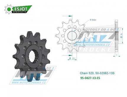 Koleko etzov (pastorek) 0427-13zub ESJOT 50-32062-13S - Suzuki RM125+RMZ250 + RM100+PE175+RS175