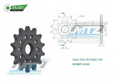 Koleko etzov (pastorek) 0427-14zub ESJOT 50-32062-14S - Suzuki RM125+RMZ250 + RM100+PE175+RS175