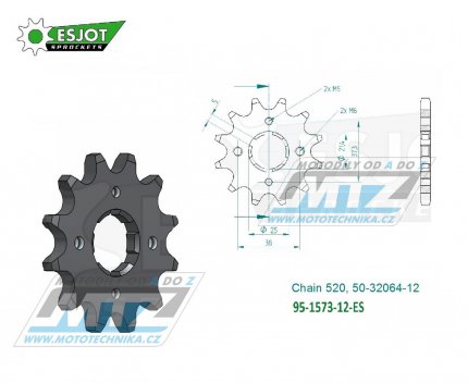 Koleko etzov (pastorek) 1573-12zub ESJOT 50-32064-12 - Yamaha XV125 Virago / 97-01