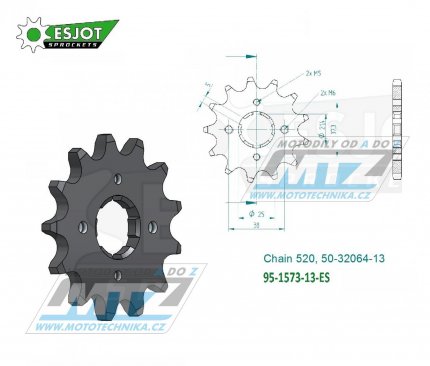 Koleko etzov (pastorek) 1573-13zub ESJOT 50-32064-13 - Yamaha XV125 Virago / 97-01