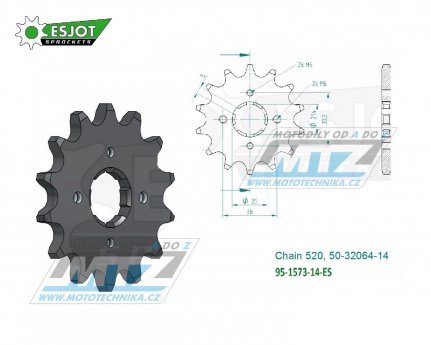 Koleko etzov (pastorek) 1573-14zub ESJOT 50-32064-14 - Yamaha XV125 Virago / 97-01