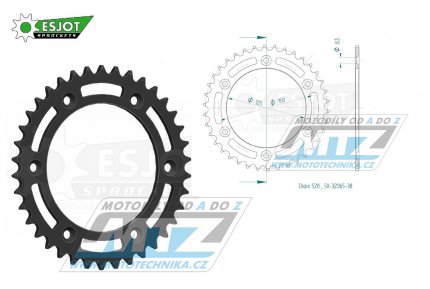 Rozeta ocelov (pevodnk) 0897-38zub ESJOT 50-32065-38 (ern) - KTM SX+SXF+EXC+EXCF + SMR+SMC+EGS+MXC+SXC + LC4+Adventure+Duke+Enduro+Rallye + Husaberg TE+FE+FC+FS + Husqvarna TC+TE+FC+FE+TX+FX + Enduro+Supermoto+Vitpilen+Svartpilen + Gas-Gas MC+M