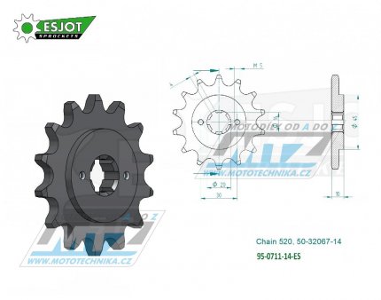 Koleko etzov (pastorek) 0711-14zub ESJOT 50-32067-14 - Cagiva 125 Aletta Oro + 125 Cruiser + 125 Super City + 125 Tamanaco + 125 Blues Custom + 125 Freccia +125 K7 + 125 Planet + 125 Mito + 125 N90 + 125 N1 + 125 Raptor + 125 W8