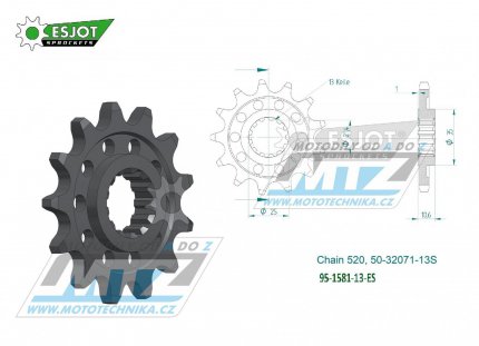 Koleko etzov (pastorek) 1581-13zub ESJOT 50-32071-13S - Yamaha FZ6 + FZ6 Fazer + FZ6 S2 + YZF R6 + YZF750R + YZFR7