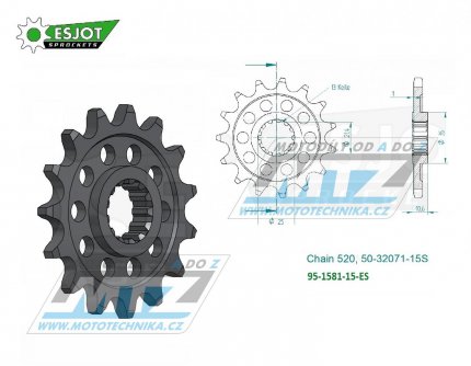 Koleko etzov (pastorek) 1581-15zub ESJOT 50-32071-15S - Yamaha FZ6 + FZ6 Fazer + FZ6 S2 + YZF R6 + YZF750R + YZFR7