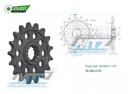 Koleko etzov (pastorek) 1581-17zub ESJOT 50-32071-17S - Yamaha FZ6 + FZ6 Fazer + FZ6 S2 + YZF R6 + YZF750R + YZFR7