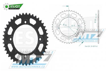 Rozeta ocelov (pevodnk) 32071-43zub ESJOT 50-32071-43 - MZ Baghira Enduro 660+Mastiff Funbike 660 / 97-03