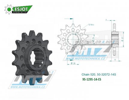 Koleko etzov (pastorek) 1295-14zub ESJOT 50-32072-14S - Honda CBR600F / 91-98