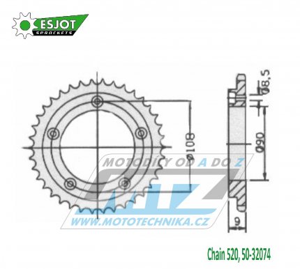 Rozeta ocelov (pevodnk) 0491-40zub ESJOT 50-32074-40 - Ducati 750+851+906