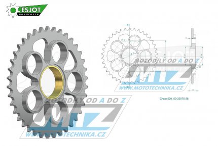 Rozeta ocelov (pevodnk) 0751-38zub ESJOT 50-32075-38 - Ducati 748 + 800 Monster S2R + 848 Evo + 848 Streetfighter + 916 Strada Biposto + 916 Strada SPS + 950 Hypermotard