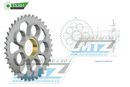 Rozeta ocelov (pevodnk) 0751-39zub ESJOT 50-32075-39 - Ducati 748 + 800 Monster S2R + 848 Evo + 848 Streetfighter + 916 Strada Biposto + 916 Strada SPS + 950 Hypermotard