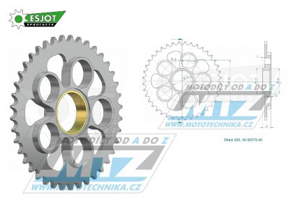 Rozeta ocelov (pevodnk) 0751-40zub ESJOT 50-32075-40 - Ducati 748 + 800 Monster S2R + 848 Evo + 848 Streetfighter + 916 Strada Biposto + 916 Strada SPS + 950 Hypermotard