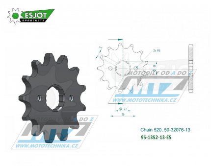 Koleko etzov (pastorek) 1352-13zub ESJOT 50-32076-13 - Honda TR250R+TRX300X + TRX250EX Fourtrax+TRX300EX Sporttrax / 93-08 + TRX250X / 86-92 + ATC200+ATC200X + Adly 300 / 00-10