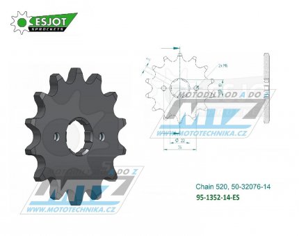 Koleko etzov (pastorek) 1352-14zub ESJOT 50-32076-14 - Honda TR250R+TRX300X + TRX250EX Fourtrax+TRX300EX Sporttrax / 93-08 + TRX250X / 86-92 + ATC200+ATC200X + Adly 300 / 00-10