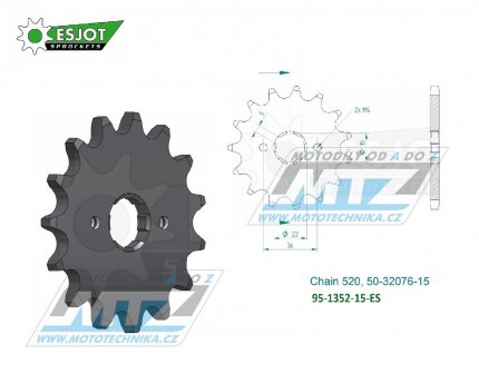 Koleko etzov (pastorek) 1352-15zub ESJOT 50-32076-15 - Honda TR250R+TRX300X + TRX250EX Fourtrax+TRX300EX Sporttrax / 93-08 + TRX250X / 86-92 + ATC200+ATC200X + Adly 300 / 00-10