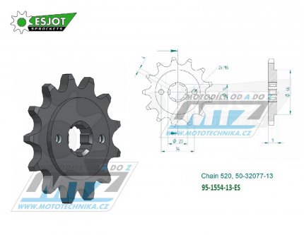 Koleko etzov (pastorek) 1554-13zub ESJOT 50-32077-13 - Yamaha YFS200 Blaster + TTR230 + DT200L + Hyosung GT250R Sport + GT250 Comet + GT250R Comet + GV250 Aquila