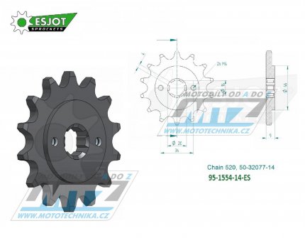 Koleko etzov (pastorek) 1554-14zub ESJOT 50-32077-14 - Yamaha YFS200 Blaster + TTR230 + DT200L + Hyosung GT250R Sport + GT250 Comet + GT250R Comet + GV250 Aquila