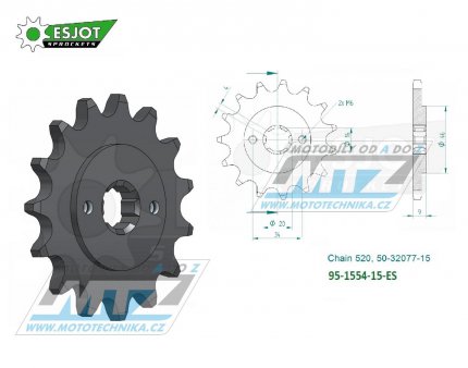 Koleko etzov (pastorek) 1554-15zub ESJOT 50-32077-15 - Yamaha YFS200 Blaster + TTR230 + DT200L + Hyosung GT250R Sport + GT250 Comet + GT250R Comet + GV250 Aquila