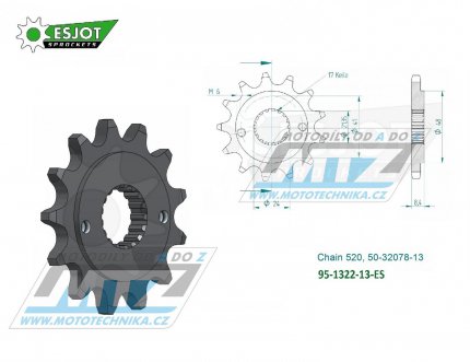 Koleko etzov (pastorek) 1322-13zub ESJOT 50-32078-13 - Honda CRM250 + TRX400 EX Sportrax + XR400R