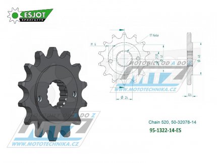 Koleko etzov (pastorek) 1322-14zub ESJOT 50-32078-14 - Honda CRM250 + TRX400 EX Sportrax + XR400R