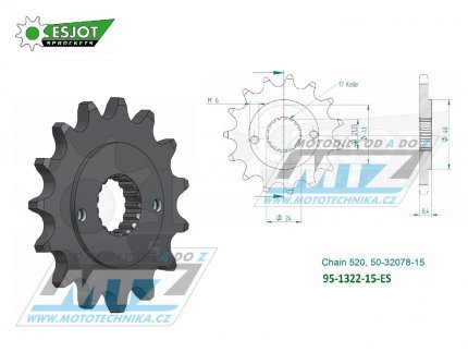 Koleko etzov (pastorek) 1322-15zub ESJOT 50-32078-15 - Honda CRM250 + TRX400 EX Sportrax + XR400R