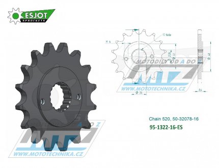 Koleko etzov (pastorek) 1322-16zub ESJOT 50-32078-16 - Honda CRM250 + TRX400 EX Sportrax + XR400R