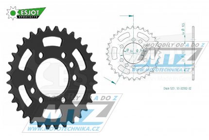 Rozeta ocelov (pevodnk) 1826-32zub ESJOT 50-32082-32 - Kawasaki KSF400 + Suzuki LT160E Quadrunner + LTF160 + LT230 + LT250R Quadracer + LTZ400 Quadsport + RV200 Van Van + T20 Super Six