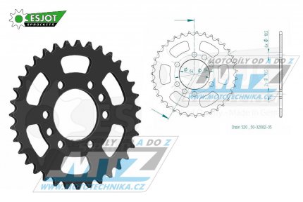 Rozeta ocelov (pevodnk) 1826-35zub ESJOT 50-32082-35 - Kawasaki KSF400 + Suzuki LT160E Quadrunner + LTF160 + LT230 + LT250R Quadracer + LTZ400 Quadsport + RV200 Van Van + T20 Super Six