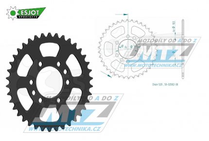 Rozeta ocelov (pevodnk) 1826-38zub ESJOT 50-32082-38 - Kawasaki KSF400 + Suzuki LT160E Quadrunner + LTF160 + LT230 + LT250R Quadracer + LTZ400 Quadsport + RV200 Van Van + T20 Super Six