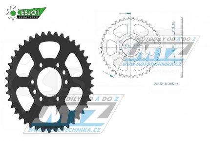 Rozeta ocelov (pevodnk) 1826-42zub ESJOT 50-32082-42 - Kawasaki KSF400 + Suzuki LT160E Quadrunner + LTF160 + LT230 + LT250R Quadracer + LTZ400 Quadsport + RV200 Van Van + T20 Super Six