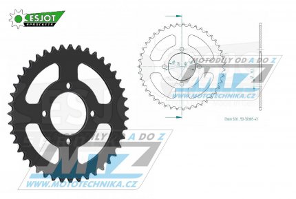 Rozeta ocelov (pevodnk) 1414-43zub ESJOT 50-32085-43 - Kawasaki KSF250 Mojave / 87-04 + KEF300 Lakota / 95-03 + KES300 Lakota / 01-03