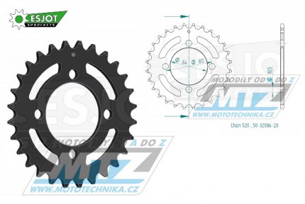 Rozeta ocelov (pevodnk) 1910-28zub ESJOT 50-32086-28 - Yamaha YFM125S / 04-12 + YFM125GHT Grizzly Hunter / 05-08 + YFA1 125W Breeze / 89-04 + Adly 150 / 00-10 + Aeon 125 Cobra RS Sport / 00-03 + 125 Cobra RSII+180 Cobra RS Sport / 00-04 + ...