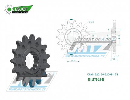 Koleko etzov (pastorek) 1579-15zub ESJOT 50-32089-15S - Yamaha YZFR1 + YZF-R1 + FZ1