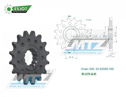 Koleko etzov (pastorek) 1579-16zub ESJOT 50-32089-16S - Yamaha YZFR1 + YZF-R1 + FZ1