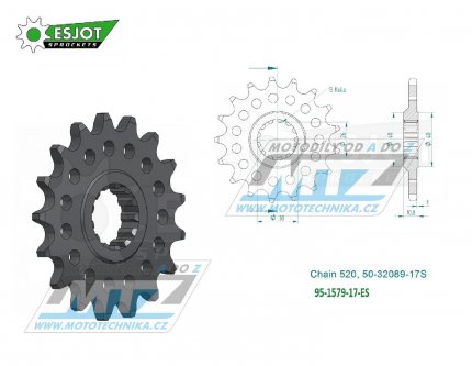 Koleko etzov (pastorek) 1579-17zub ESJOT 50-32089-17S - Yamaha YZFR1 + YZF-R1 + FZ1