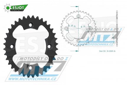 Rozeta ocelov (pevodnk) 1350-36zub ESJOT 50-32089-36 - Honda TRX250R / 87-89 + TRX250R Fourtrax / 86-89 + ATC250R / 86 + TRX300EX Sporttrax / 93-08 + TRX300X / 09 + TRX400EX Sporttrax / 99-04 + TRX400X / 12-14 + TRX400EX Sportrax / 05-08 + TRX450