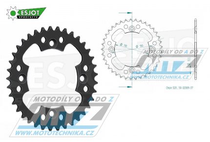 Rozeta ocelov (pevodnk) 1350-37zub ESJOT 50-32089-37 - Honda TRX250R / 87-89 + TRX250R Fourtrax / 86-89 + ATC250R / 86 + TRX300EX Sporttrax / 93-08 + TRX300X / 09 + TRX400EX Sporttrax / 99-04 + TRX400X / 12-14 + TRX400EX Sportrax / 05-08 + TRX450