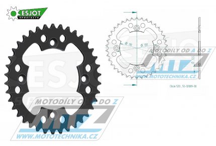 Rozeta ocelov (pevodnk) 1350-38zub ESJOT 50-32089-38 - Honda TRX250R / 87-89 + TRX250R Fourtrax / 86-89 + ATC250R / 86 + TRX300EX Sporttrax / 93-08 + TRX300X / 09 + TRX400EX Sporttrax / 99-04 + TRX400X / 12-14 + TRX400EX Sportrax / 05-08 + TRX450